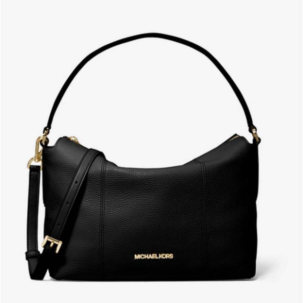 Michael Kors Brooke Medium Black Leather Shoulder Bag NWT - Picture 2 of 12
